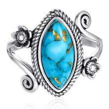 925 Silver Oxidized Black Bezel Inlaid 15x7mm Marquise Magnesite Turquoise Flower Arm Ring