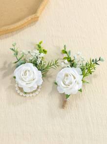 2 pièces Élégant Corsage de poignet et broche en tissu rose de princesse, convient pour le mariage, les fiançailles - Ornements de rose artificielle, pour la mariée, le marié, le cortège de mariage, le bal de promo - Décoration suspendue thématique, parfait pour Thanksgiving, la Saint-Valentin, la Fête des Mères, la Fête des Pères, la Remise des diplômes