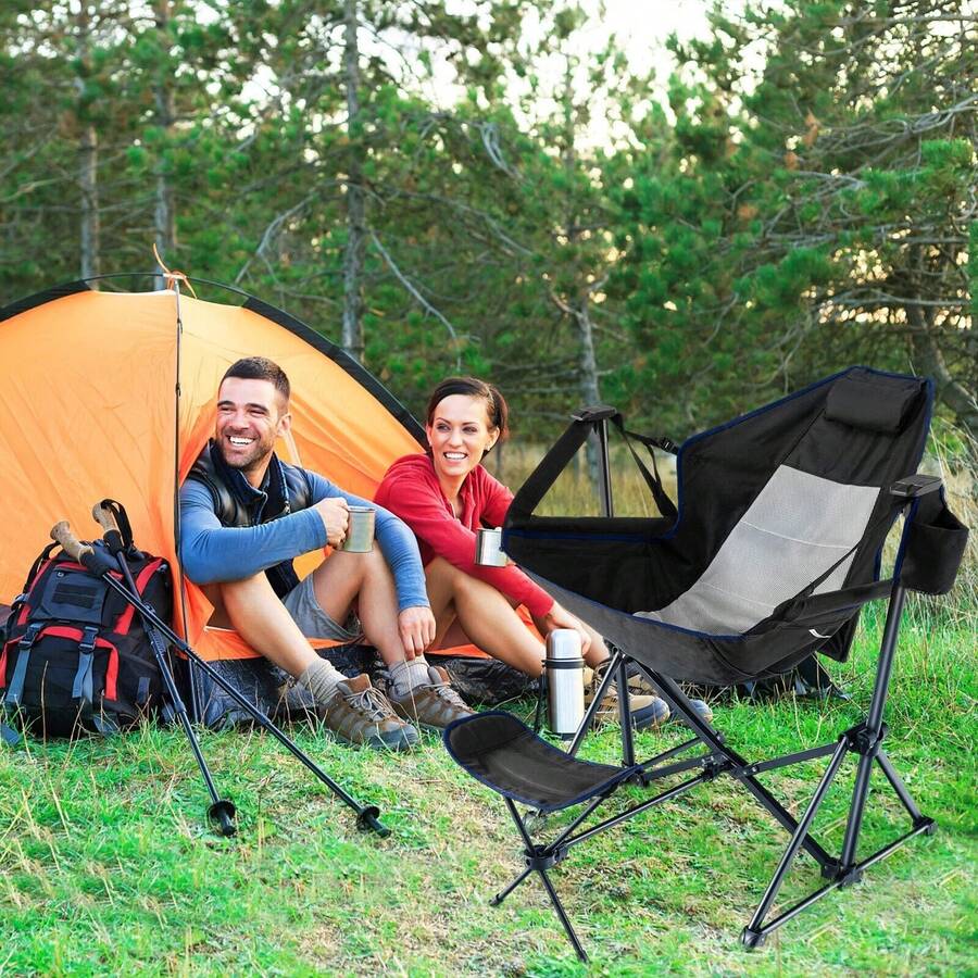 GOFLAME Hammock Camping Chair Folding Camping Swinging Chair With Retractable Footrest - Black - View 1
