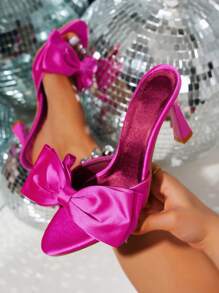 Schleifendekor Riemen Absatz Sandalen für Frauen, modische feine Stiletto-Absätze französischer Stil offene Zehenzierbesen geeignet für Dates, Urlaub, Partys, Einkaufen, Zuhause, Lässig, tägliche Ausflüge, elegantes Schleifen Design