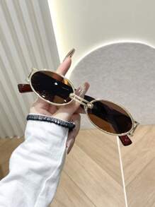 1PC Vintage Classic Metal Oval Women Fashion Glasses For Holiday Gift Summer Beach Party Outdoor Travel Street Snap Accessories For Summer Beach Vacation,Outdoor,Travel