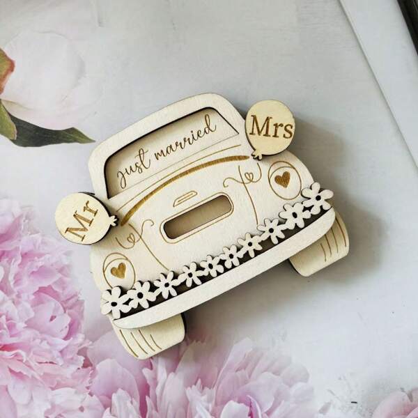1 Pc/3 Pcs New Wooden Marriage Car Wallet, Wedding Gift Wallet, Heart & Flower Wooden Craft, Wooden Marriage Wallet, Car Wallet