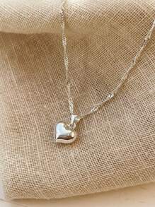 1pc Adjustable S925 Sterling Silver Smooth Heart Pendant Necklace For Women, Hypoallergenic, Simple&Elegant Sweater Chain, Suitable As Valentine's Day Or Christmas Gift For Girlfriend