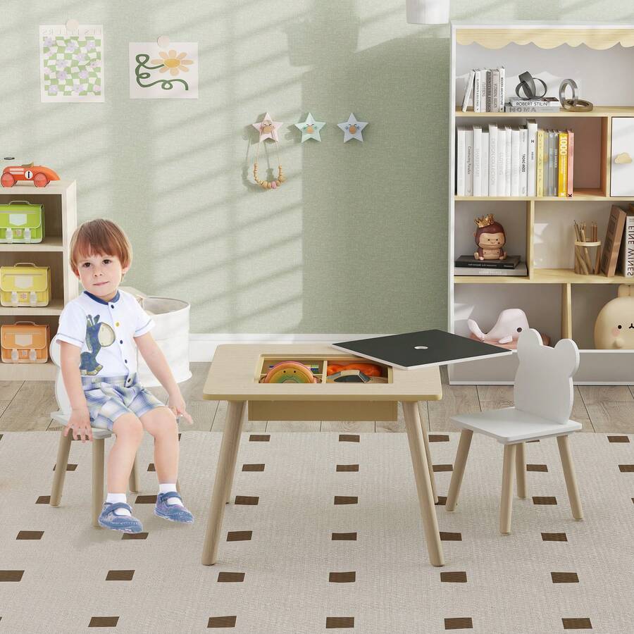 AIYAPLAY 3-Piece Toddler Table And Chairs Set For Nursery, Playroom - Yellow - View 1