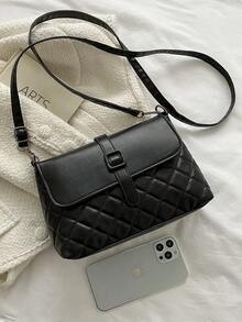 Fashionable Women Quilted Rhombus Pattern Crossbody Bag - Black - View 6
