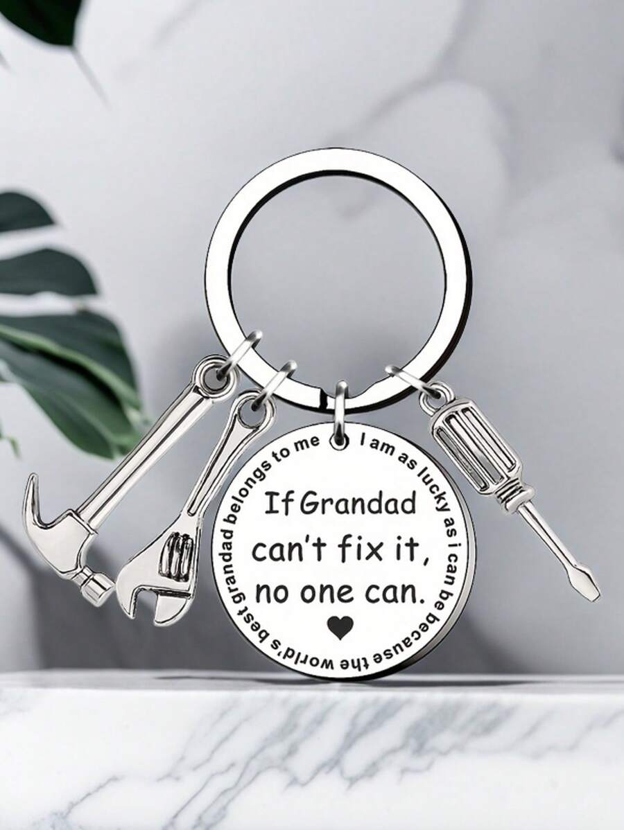 1pc Stainless Steel Keychain - "Nothing Grandpa Can't Fix", Thoughtful Gift