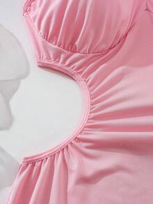 Vestidos de lencería sexy para mujer/niña con borde de hoja de loto, manga corta de seda de leche, calado, cintura descubierta, falda de cadera, babydoll y vestido de lencería sexy - Rosa - Ver 9