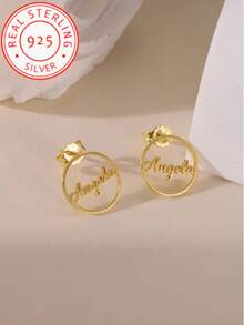 925 Sterling Silver Personalized Name Dangle Earrings - Luxury Style, Christmas Theme For Wedding, Banquet, Customized Birthday Gift, Graduation Gift,Glow & Grace - Yellow Gold - View 2