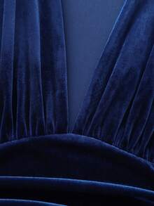 Women's Elegant Stretchy Velvet Deep V-Neck Sleeveless Ruffle Midi A-Line Dress, For Daily, Date, Party, Club