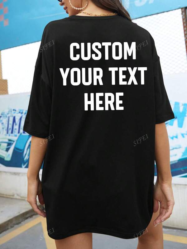 Tricou pentru femei, imprimat cu text personalizat, personalizare grafică în spate, introduceți numărul, introduceți textul/numele, tricou negru casual cu mânecă scurtă pentru femei, cadouri pentru festivaluri, ținute de primăvară/vară, cadouri speciale, cadouri creative, cupluri, cei mai buni prieteni, team building, personalizare corporativă, cadouri DIY