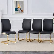 Juego de 4 sillas de comedor de lujo y sencillas con estructura de metal dorado en forma de arco y asiento de material PU negro de alta resistencia - Negro + Oro + Metal + PU1 - Ver 3