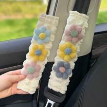 Capa para caixa de lenços de papel floral com 3 peças, suporte para lenços de papel pendurado no encosto do banco do carro em poliéster, protetor de cinto e ombro, decoração de interiores, acessório para veículos