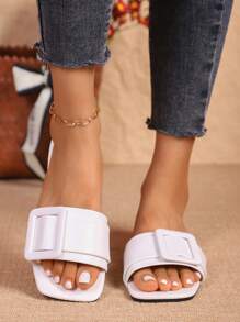 Minimalist Strap Flat Sandals, European & American Style Solid Color, Adjustable Buckle Design, Comfortable & Versatile, Suitable For Street & Vacation, Essential Summer Fashion Item!