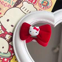 Sanrio (Authorized) New Sanrio 2 Pieces/Set Sanrio Cute Hello Kitty Bow Hair Clip Red Bow Hair Clip Classic Fashion Side Clip Elegant Cartoon Hair Clip Broken Hair Clip, Party Dress Accessories Party Gifts Wedding Gifts, Christmas Hair Accessories