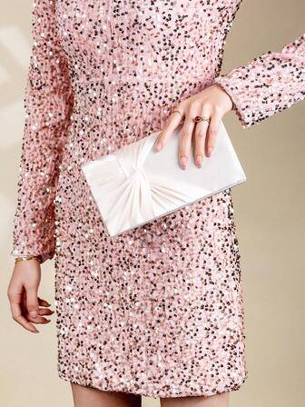 奢华褶皱缎面女士手提包，配金属链，信封手拿包，适合派对、婚礼、晚间正式活动、毕业舞会，与礼服完美搭配，是情人节、生日的绝佳礼物