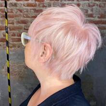 Meat Pink Color Short Straight Pixie Bob Brazilian Remy Human Hair Wig For Women In Coral Pink Glueless Design Layered Pixie Human Hair Perfect For Cosplay.180% Density 4 Inch