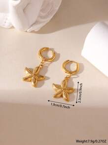 2pcs 18K Gold Stainless Steel Ocean Elements Starfish Crab Shell Stud Earrings, Fashion Color-Preserving Earrings Suitable For Women's Daily Wear And Gift