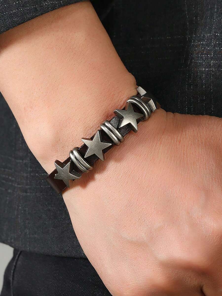 1pc Retro Personalized Men's Bracelet, Punk Style Pentagram Unisex Bangle, Suitable For Daily Wear And Parties - Bracelet - View 1