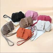 1pc Korean Luxury Soft PU Leather Elephant Wallet, Women Card Holder Keychain Pouch, Lipstick Organizer Pendant, Cute Elephant Zipper Coin Purse, Fresh Small Compact Coin Wallet, Storage Essential