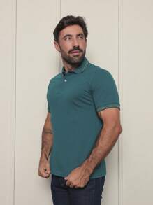 Camisa Polo Masculina Sky Surf Manga Curta Lisa Gola com Botão Camiseta Verde