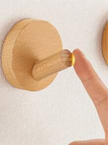 1pc Wood Round Wall Hook, No Drill Needed. Round Wooden Hook, Wood Wall Mounted Hook Rack For Clothes, Towels, Home Decor Rustic