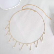 1pc French Faux Pearl Tassel Pendant Waist Chain, Elegant High-End Aesthetic, Suitable For Women's Daily Wear - Silver - View 4