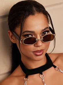 1PC Vintage Classic Metal Oval Women Fashion Glasses For Holiday Gift Summer Beach Party Outdoor Travel Street Snap Accessories For Summer Beach Vacation,Outdoor,Travel