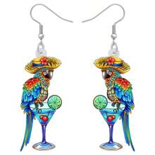 1 Paar bunte Papagei-Design Ohrringe mit Weinglas, Sommerschmuck für Frauen, geeignet für Partys, Urlaub und den Alltag