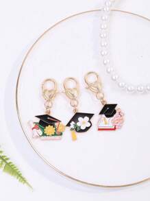 1pc Cherry Blossoms And Sunflowers Graduation Season Keychain Enamel Doctoral Hat Metal Key Ring For Women Girl Bag Backpack Hanging Key Chains DIY Gifts