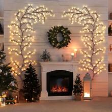 1 PC 96 LED 6Ft Flexible Brown Vine Bendable Willow Fairy Lights With 8 Modes Twinkle Artificial Tree Branches For Wall Tabletop Stairs Wedding Party Decorations USB Powered For Indoor Room Home Decor ,With 20 Fixed Buckles- Perfect For Bedroom, Party, And Holidays  Decorations - Plastic Lamp Shade, Low Voltage Operation