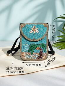 Beaded Palm Tree Design Summer Holiday Travel Pouch Holds Phone/Keys/Tissue Stylish & Practical Handmade Accessory Versatile Beach/Street Wear For Women Wallet Purse Wallet Wallet - Blue - View 6