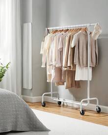 Feandrea Burro Ropa con Ruedas, Perchero Burro Extensible con Carga Pesada, Capacidad de Carga de 130 kg, 45 x (110-150) x 162,9 cm, Fácil de Montar, Portátil, Blanco Mate, Vuelta al Cole - Blanco - Ver 3