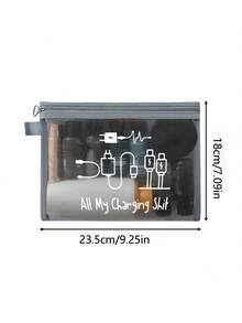 Mesh Cosmetic Bag With Charger Pattern And Letters Storage Bag With White Letters "Travel" Printed On It, Large Capacity, Red Air Cushion Storage Portable Storage Bag, Cosmetic Bag, Skin Care Bag, Bathroom Storage, Jewelry Storage, Lip Oil And Cosmetics Storage Bag,Travel Essentials, Dormitory Supplies, Wedding Bridal Gifts, Mother Gifts, Birthday Gifts, Gifts For Friends And Teachers - Multicolor - View 11