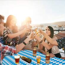 1 块啤酒节蓝色格子桌布，适合德国啤酒节主题派对、啤酒节庆祝活动、生日和装饰，耐用且易于清洁