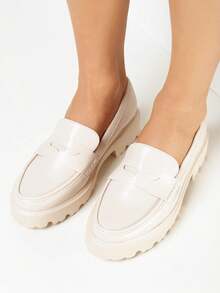 Mocasines de mujer de un solo color, minimalistas y multiusos - Beis - Ver 2