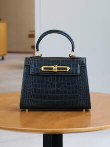 Bolso de moda para mujer Kally Summer Premium 2025, bolso de platino con estampado de cocodrilo, versátil para oficina y commuter, mini bolso cuadrado liviano y estructurado, bolso de hombro cruzado versátil para commuter