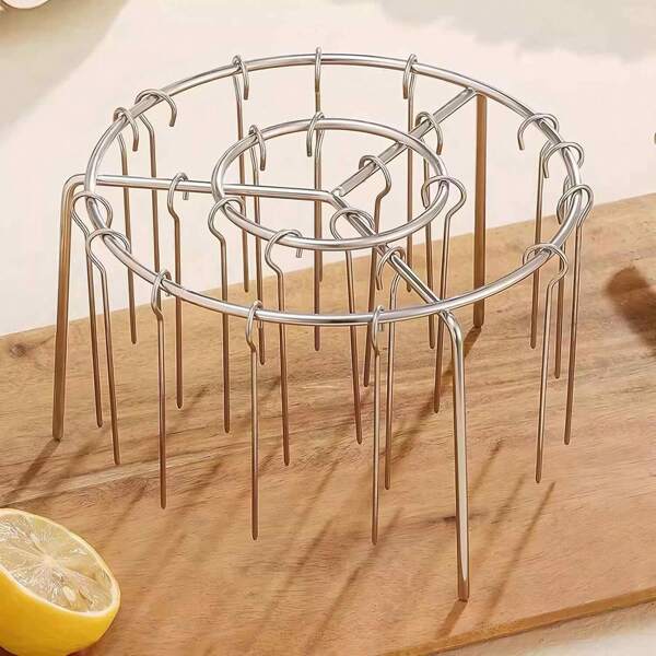 1pc Stainless Steel Air Fryer Griddle With 24 String Meat Hooks, Stainless Steel Meat Hook Barbecue Grill With Circular Hanging And Vertical Meat Hooks, Multi-Functional Vertical Barbecue Grill