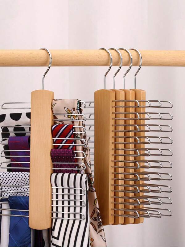 1pc Wooden Necktie Organizer Rack, 20-Slot Tie Storage Case, 360° Rotatable Space-Saving Tie, Belt & Scarf Hanger For Closet, Premium Beech Wood Material, Natural Wood Color, Perfect Gift For Boyfriend, Father, Multi-Functional Necktie & Bowtie Hanger For Large Capacity Storage, Ideal For Hanging 20 Ties, Men's Closet Organizer