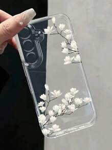 1 pieza Funda de teléfono a prueba de golpes con patrón de rama de árbol y flor perforada de color blanco grueso compatible con iPhone 16/11/16pro/16plus/16promax/16e/15Promax/13/14/12/XS/XR/7G/8P, compatible con Samsung Galaxy 11/12Pro/12/12X/13Pro/14Pro/15Pro/, compatible con Redmi 10/9/Note9/12c/Note11pro/Note8Pro