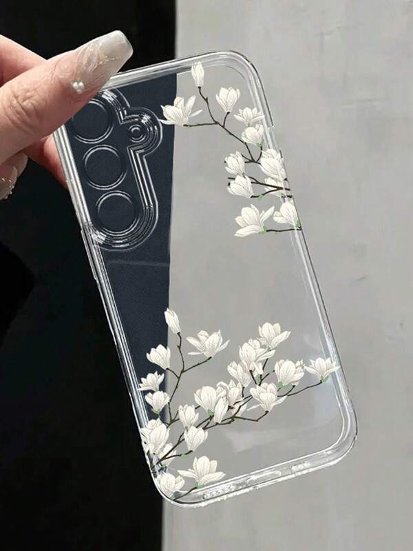 1 pieza Funda de teléfono a prueba de golpes con patrón de rama de árbol y flor perforada de color blanco grueso compatible con iPhone 16/11/16pro/16plus/16promax/16e/15Promax/13/14/12/XS/XR/7G/8P, compatible con Samsung Galaxy 11/12Pro/12/12X/13Pro/14Pro/15Pro/, compatible con Redmi 10/9/Note9/12c/Note11pro/Note8Pro