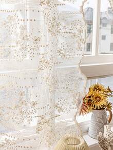 1 件套复古提花薄纱窗帘套装，带杆袋，涤纶网眼蕾丝刺绣装饰面板，适用于卧室、厨房、餐厅 - 可水洗，无衬里，浪漫主题，四季皆宜 - 米色 - 查看 9