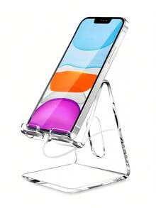 1pc Acrylic Cell Phone Holder Transparent Cell Phone Holder Convenient Desktop Cell Phone Holder Simple Ins Style Suitable For Smartphones, Tablets Compatible With IPhone, Android Phone, Gift For Birthday, Family, Friends Phone Stand, Phone Accessories - Clear - View 1