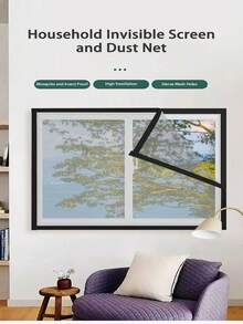 Window Insect Screen Net, Self-Adhesive Nano Mesh Curtain, Retractable Invisible Flyscreen For Home, Easy Installation - Black Web Black Edge - View 5