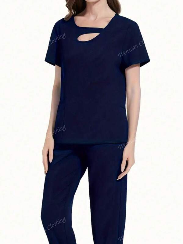 Damen Pflege-Uniformenset, einfarbiges KurzarmT-Shirt & Lange Hose, modisch für den Sommer
