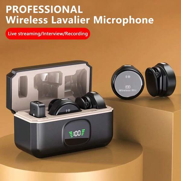 2in1 Wireless Lavalier Microphone,Noise Reduction Clip Microphone With Charging Case For Live Broadcast/Interview/Video Recording Professional Lavalier Microphone