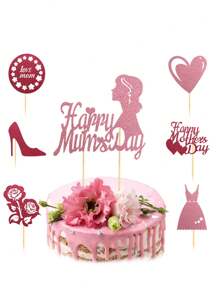 (1/12)Pcs/Set Glitter "Happy Mom's Day" Cake Topper, Mother's Day Celebration Cake Decor Flag
