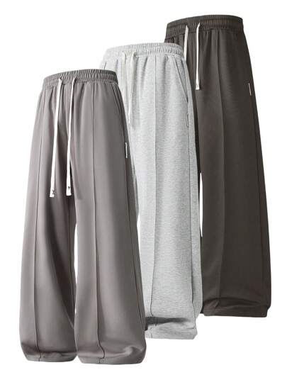 1pc Men's Drawstring Waist Wide Leg Loose Casual Sports Pants, Spring/Summer