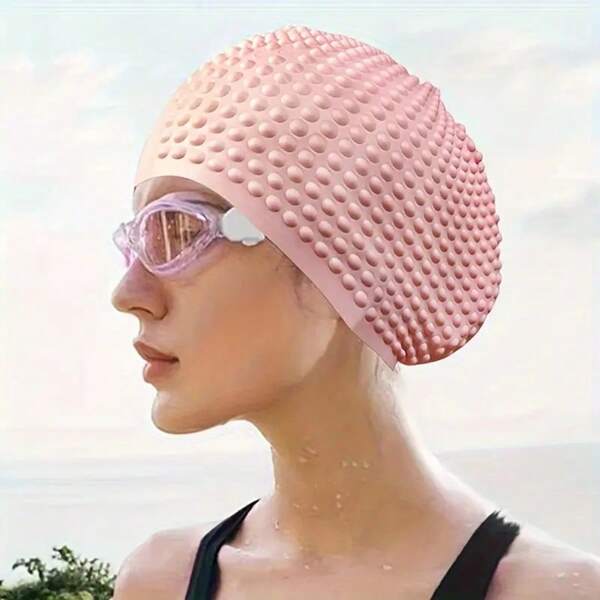 1 Silicone Swim Cap, High Elasticity, Thick Design Suitable For Long And Short Hair, Keeps Hair Dry, Easy To Remove, Ideal For Outdoor Water Sports, Durable Swimming Accessories - Suitable For Valentine's Day, Mother's Day, Carnival, Beach Essentials, Beach Accessories, Pool Float