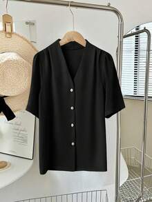 Free Form Summer New V-Neck Women's Shirt, Autumn/Winter Women's Cardigan Blouse, Elegant Business Casual Commute Wear, Buttercup Yellow, Free Form, High-End Versatile Slim Cute Top, Retro Korean Style, Size Runs Large Recommend Ordering One Size Down