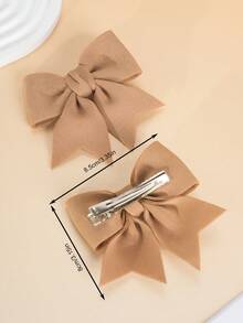 2pcs Girls Brown Bowknot Hair Clips, Fashionable & Cute For Everyday Use - Brown - View 3